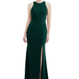 Dessy Collection Evergreen Halter Open Tie Back Front Slit Maxi Dress Size 12R